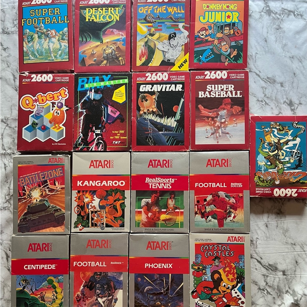 17 games in original boxes for Atari. Price is for the set